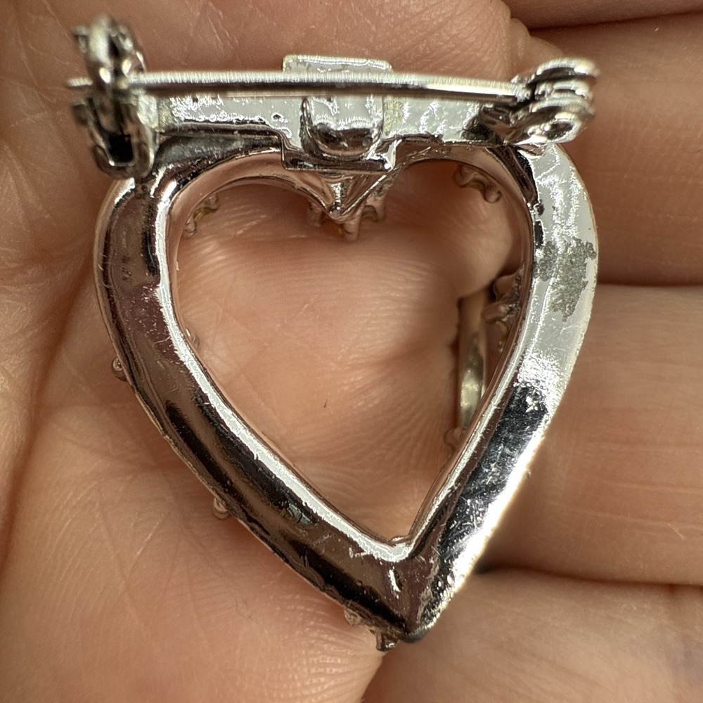 Vintage brooch Heart Blue Rhinestone silver tone vintage 1950s for collection!!! - Picture 2 of 7
